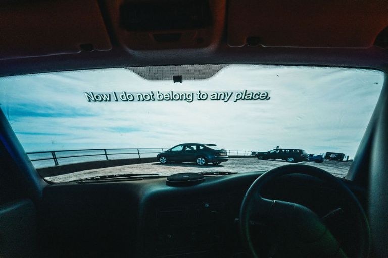 A still from the film Driving Home from the back of a black cab